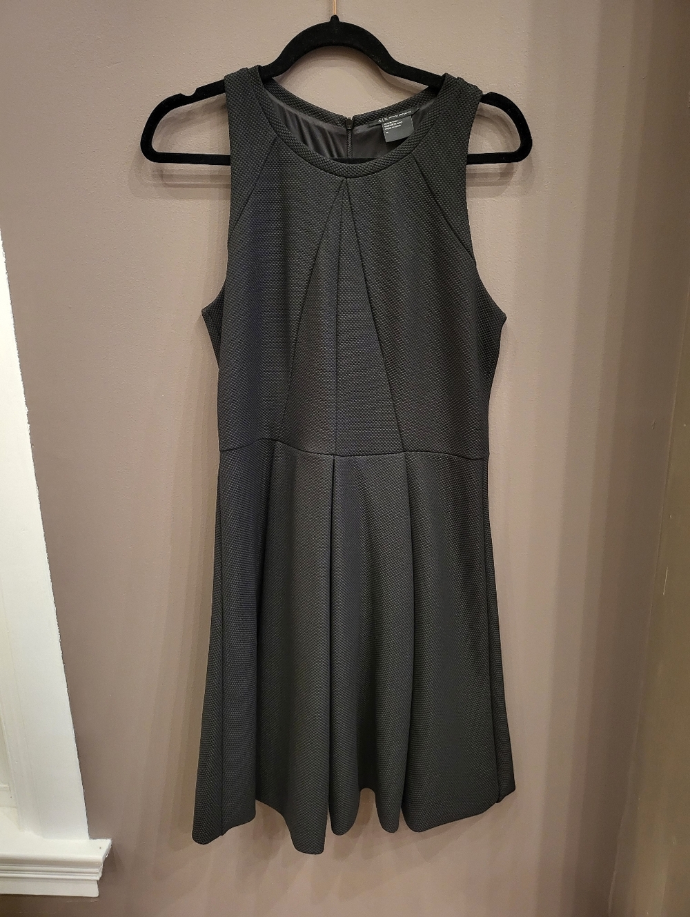 Armani Exchange Sleeveless Textured Fit-and-Flare Dress in Black